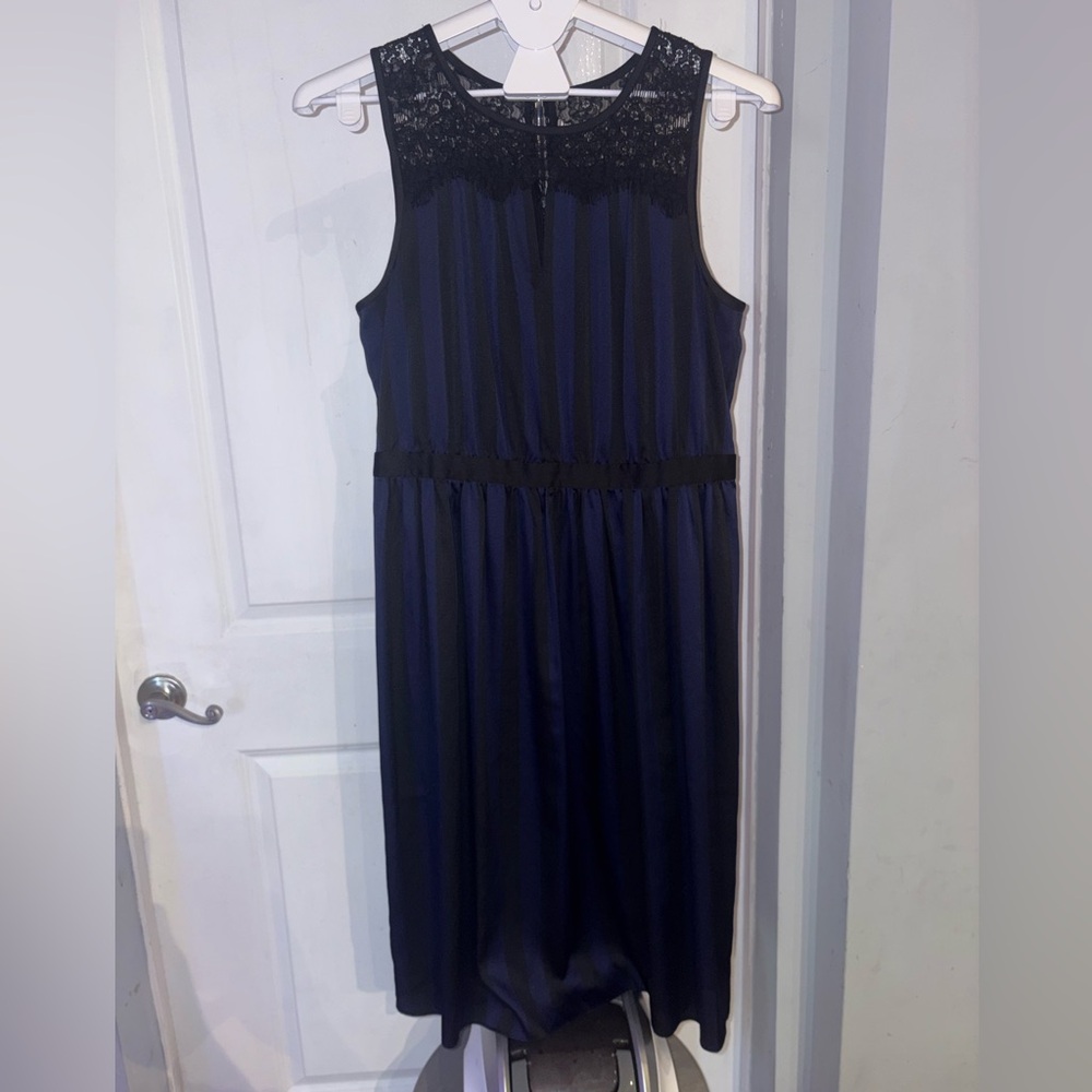 LOFT Black and Blue Striped Midi Dress - sz10 (P25)